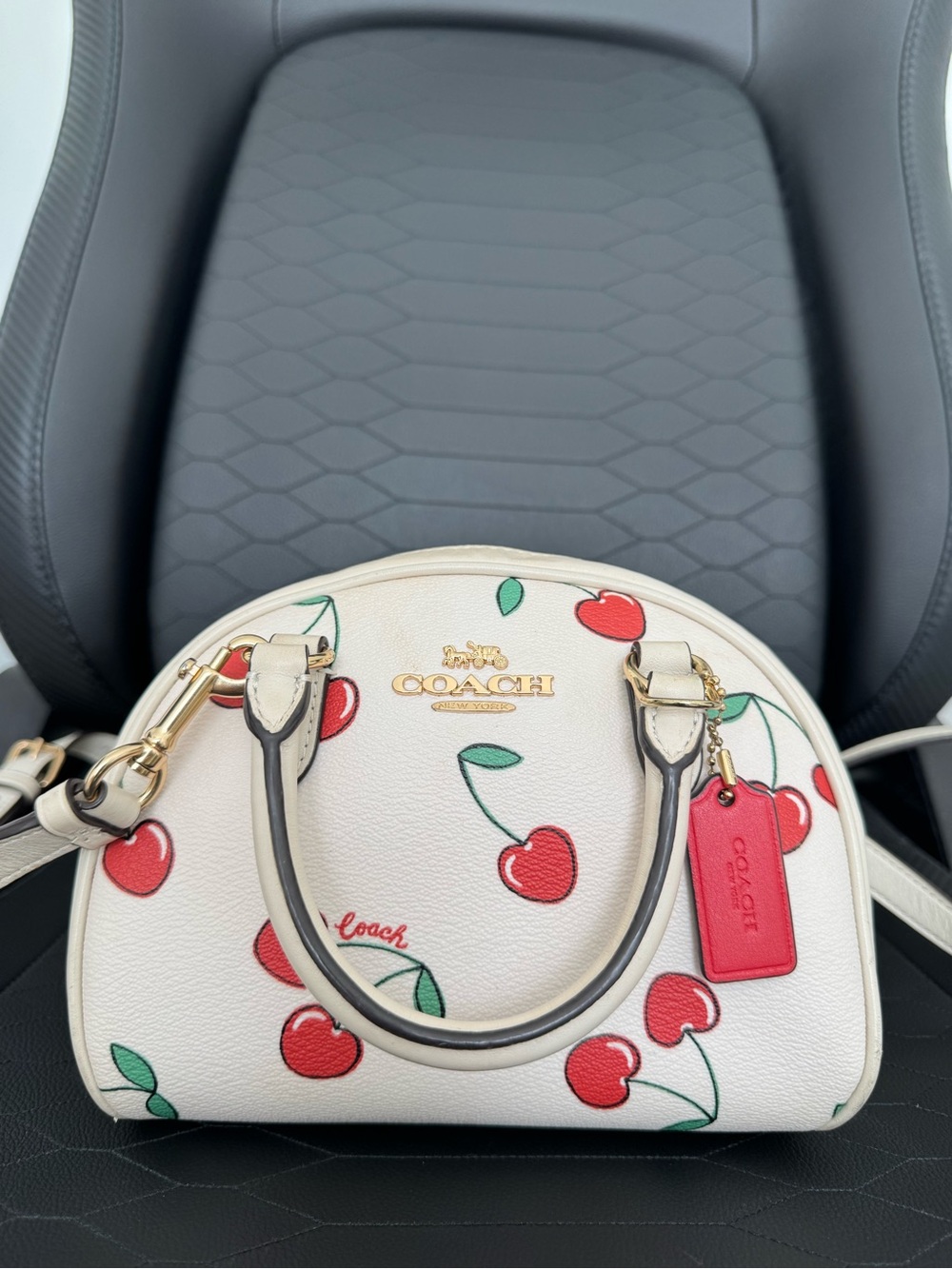 Coach Cream Mini Dome Satchel with Red Cherry Print CF421